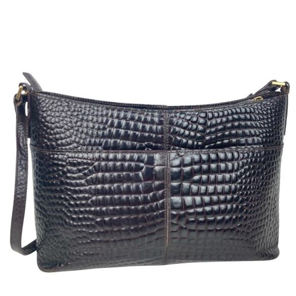 ETIENNE AIGNER Leather Shoulder Bag Croc Embossed in Chocolate - Picture 14 of 14